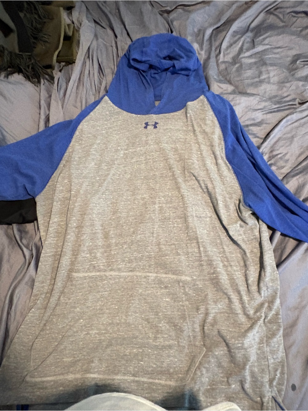 Under Armour Grey and Blue Raglan Hoodie Tee